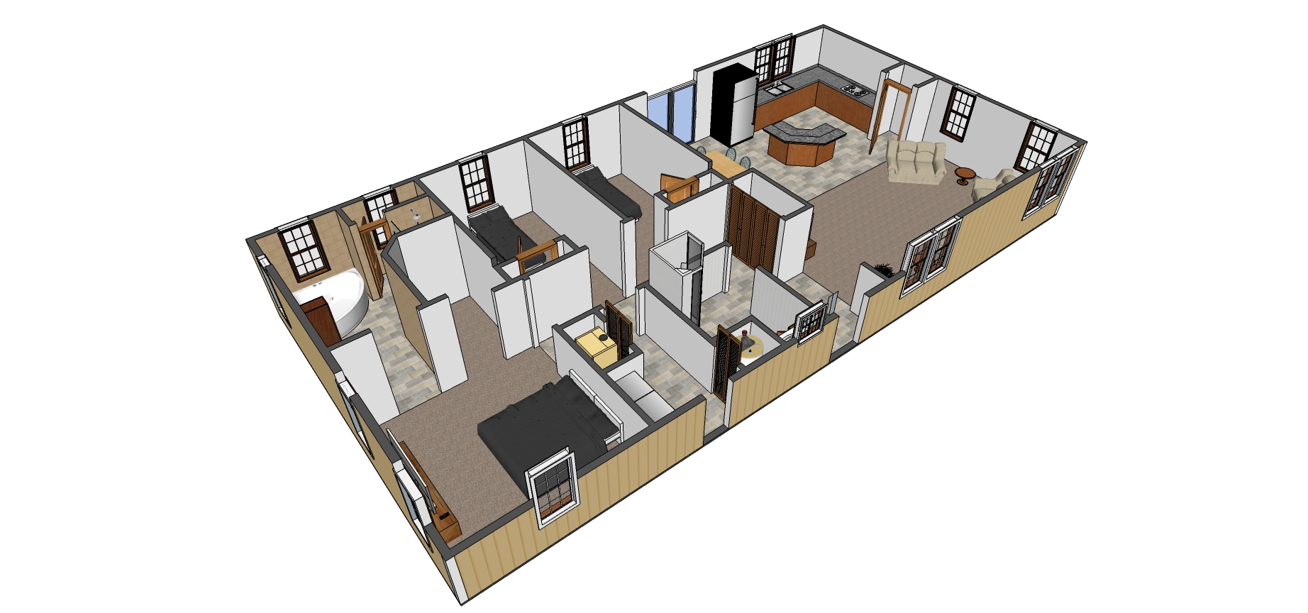 Floor plan renderings of 30’x60’ custom metal home from Worldwide Steel Buildings.