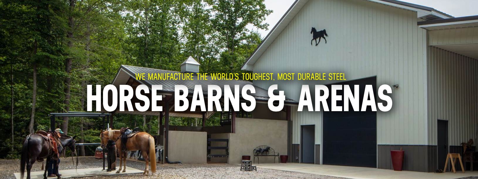 Custom Horse Barns and Horse Arenas from Worldwide Steel Buildings. We can design the perfect horse barn for you out of long-lasting steel that comes with a 50 year warranty. Our kits are engineered to withstand the snow and ice loads of your location and made from the highest quality USA steel.