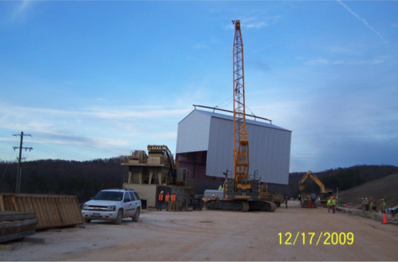 A steel building being delivered by Worldwide Steel Buildings to a client in Missouri.