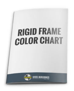 A brochure titled "Rigid Frame Color Chart" with a white cover. It features a band at the bottom that includes a globe logo and the text "Worldwide Steel Buildings Since 1983.