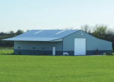large steel building with eave