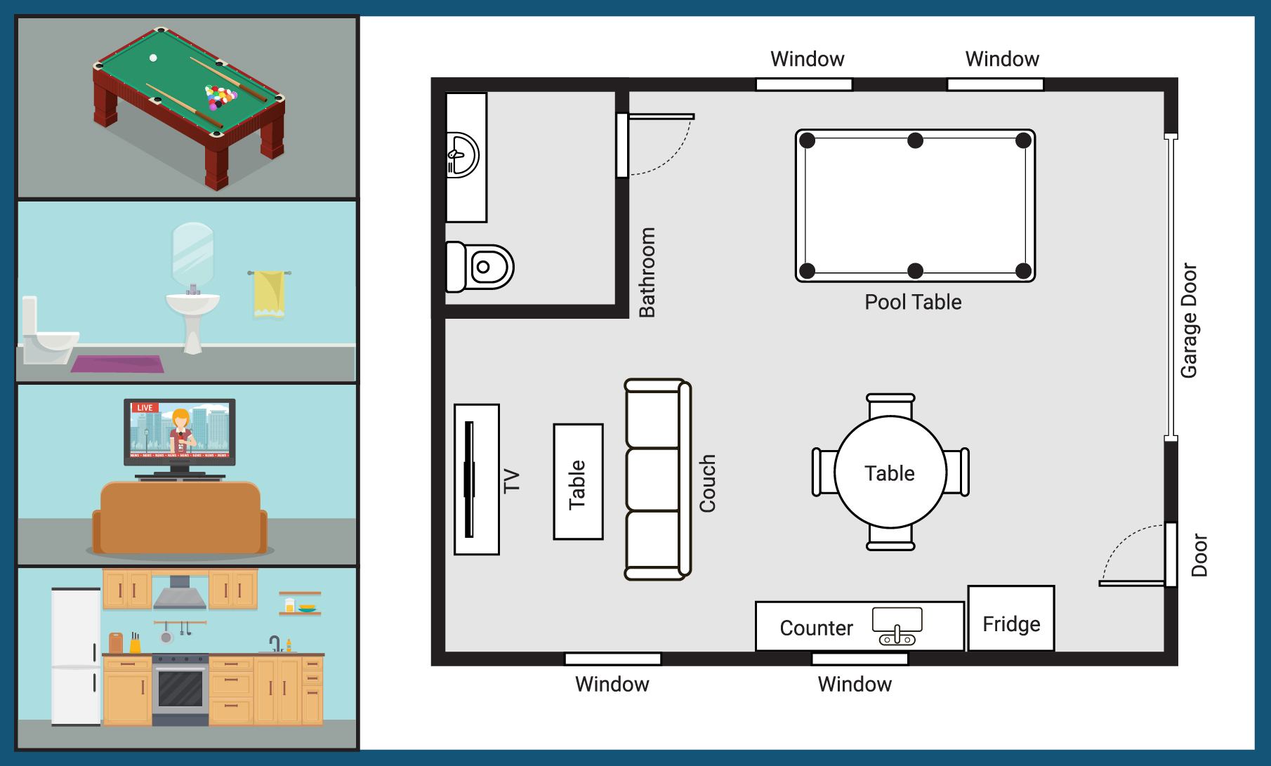 custom layout of a steel building kit for a man cave