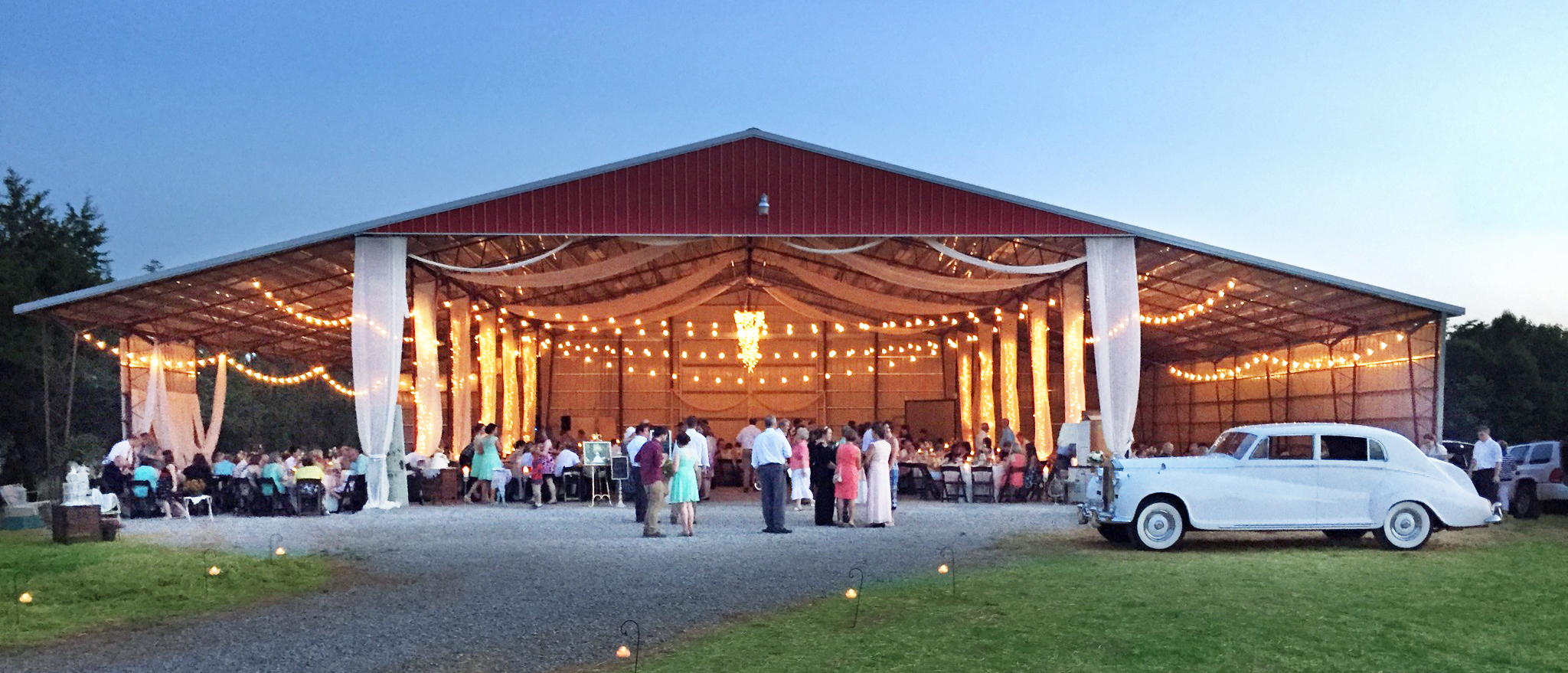 An outdoor event space built with a rigid steel frame by Worldwide Steel Buildings.