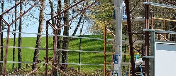 The steel structure of a new outdoor garage built by Worldwide Steel Buildings.