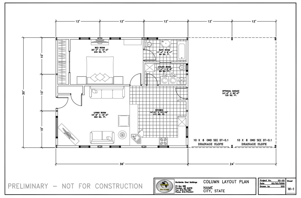 30w 36l Floor Plans W1 Column Layout Worldwide Steel