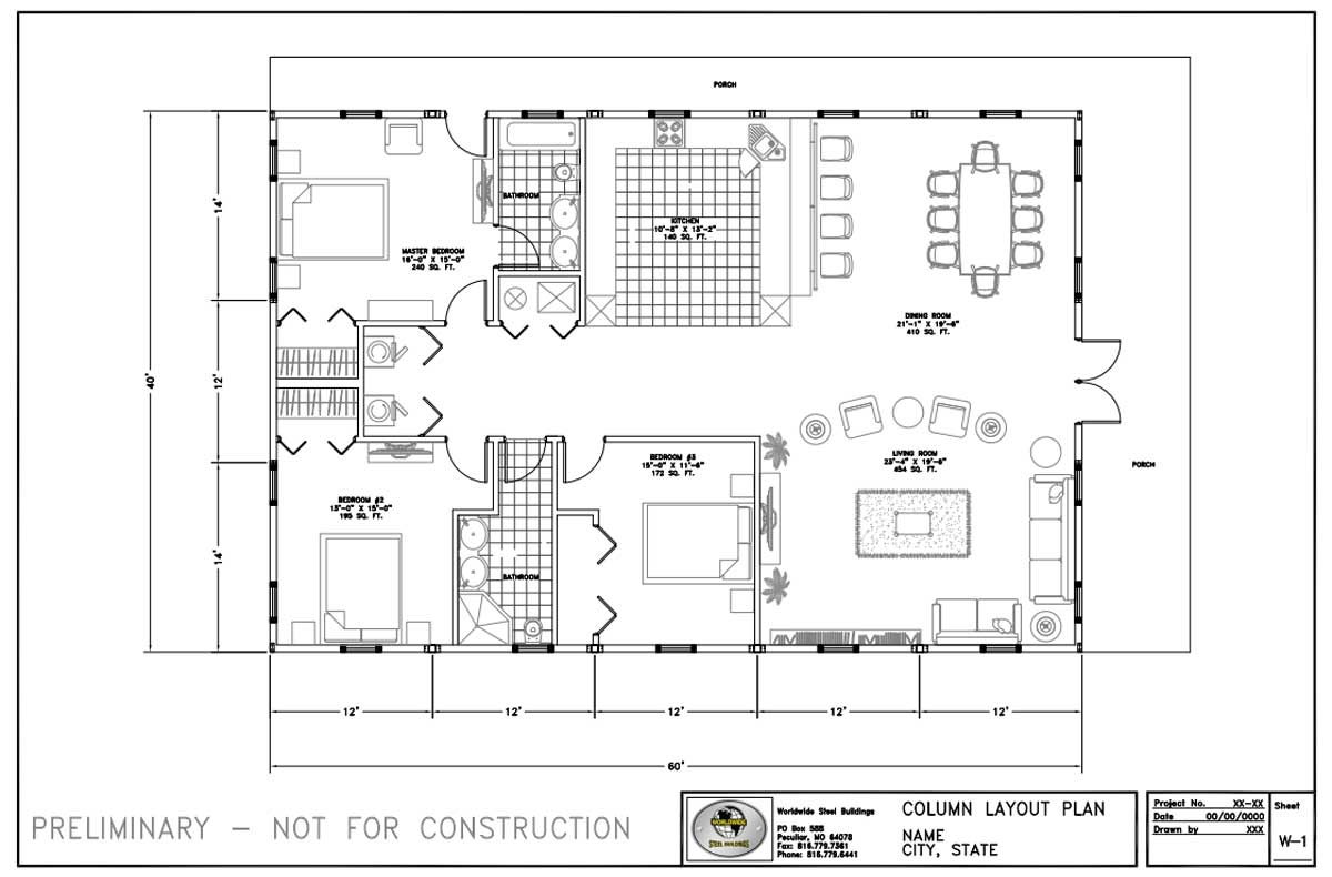 40w 60l Floor Plans W1 Column Layout Worldwide Steel