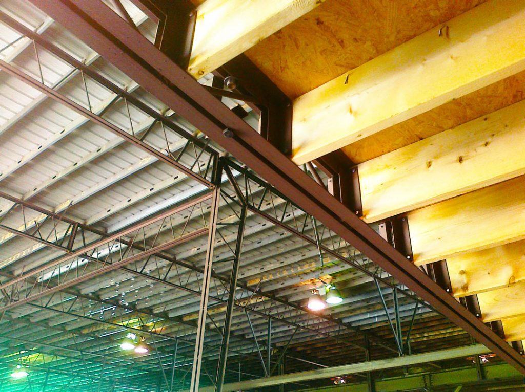 The interior ceiling of a metal building designed and built by Worldwide Steel Buildings