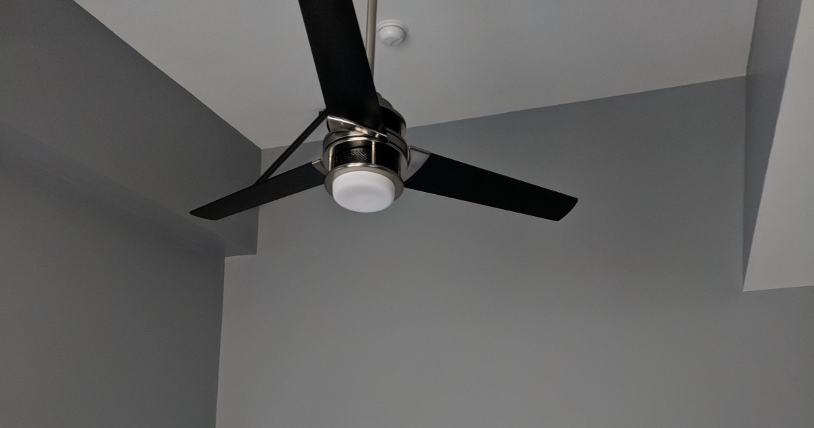 A hanging ceiling fan