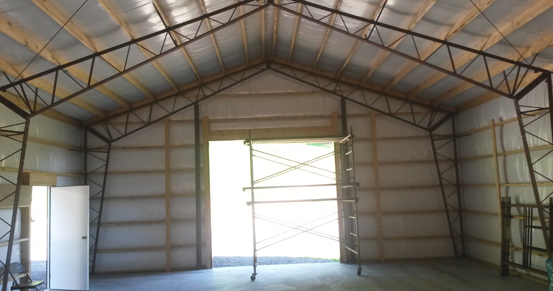 The inside of a hybrid building designed and built by Worldwide Steel Buildings.