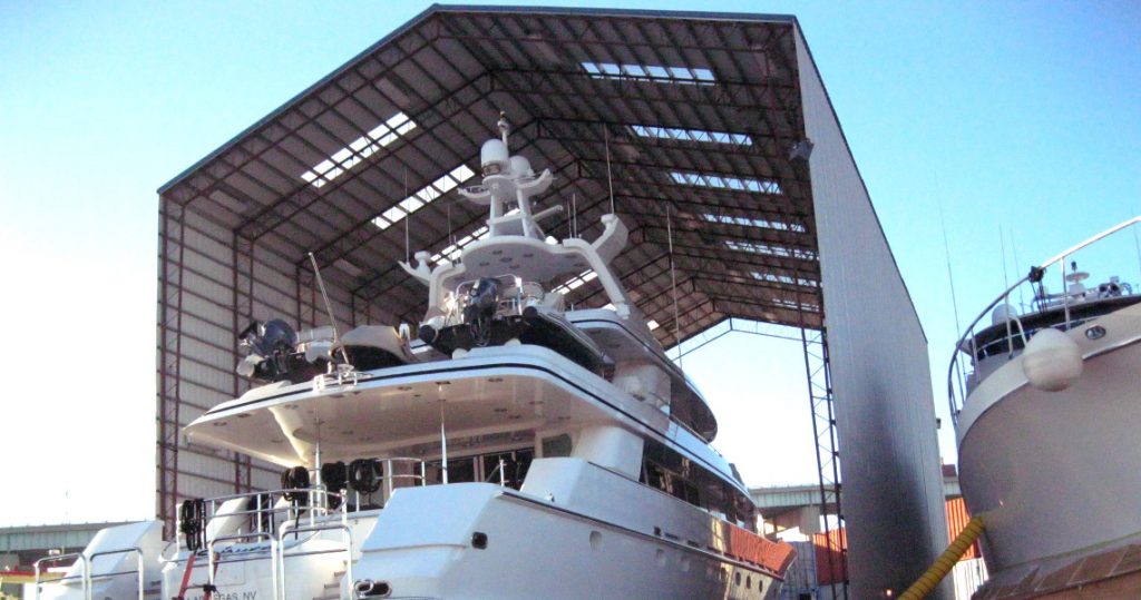 Luxury Yacht with Custom Steel Storage Building