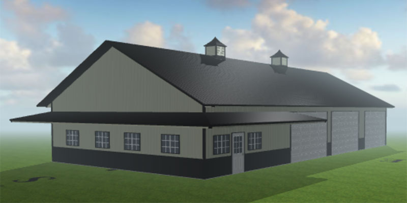 3D Building Example of the Overbrook Steel Shop by Worldwide Steel Buildings
