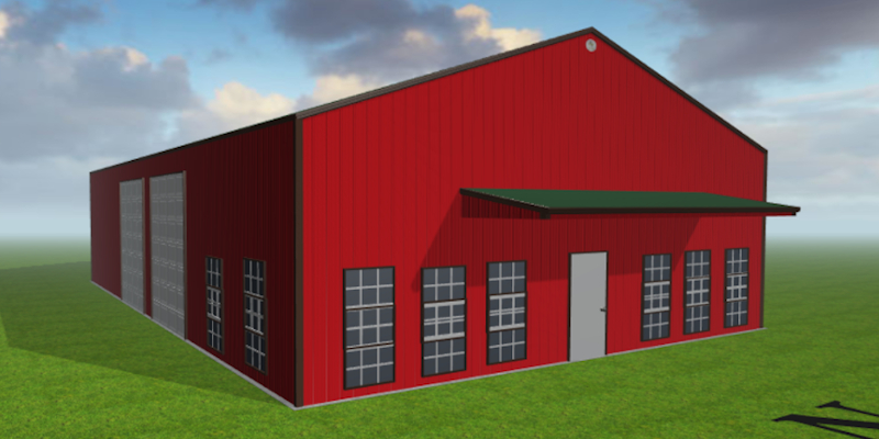 Caskey Trucking created this rendering of their custom building kit with the Worldwide Steel Buildings 3D designer.