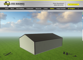 Worldwide Steel Buildings 3D designer tool with example of tan steel building