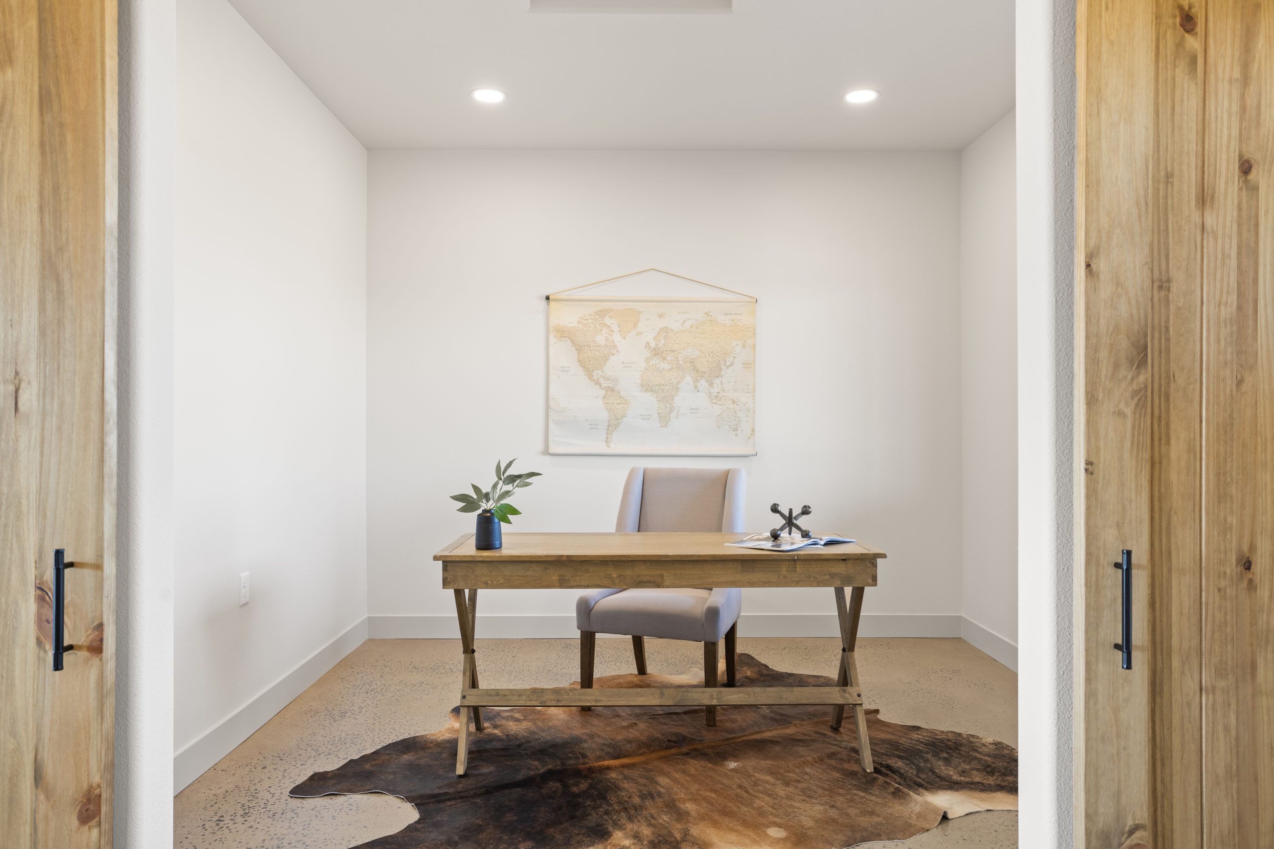Home office interior flex room in a barndominium in Cheyenne, Wyoming