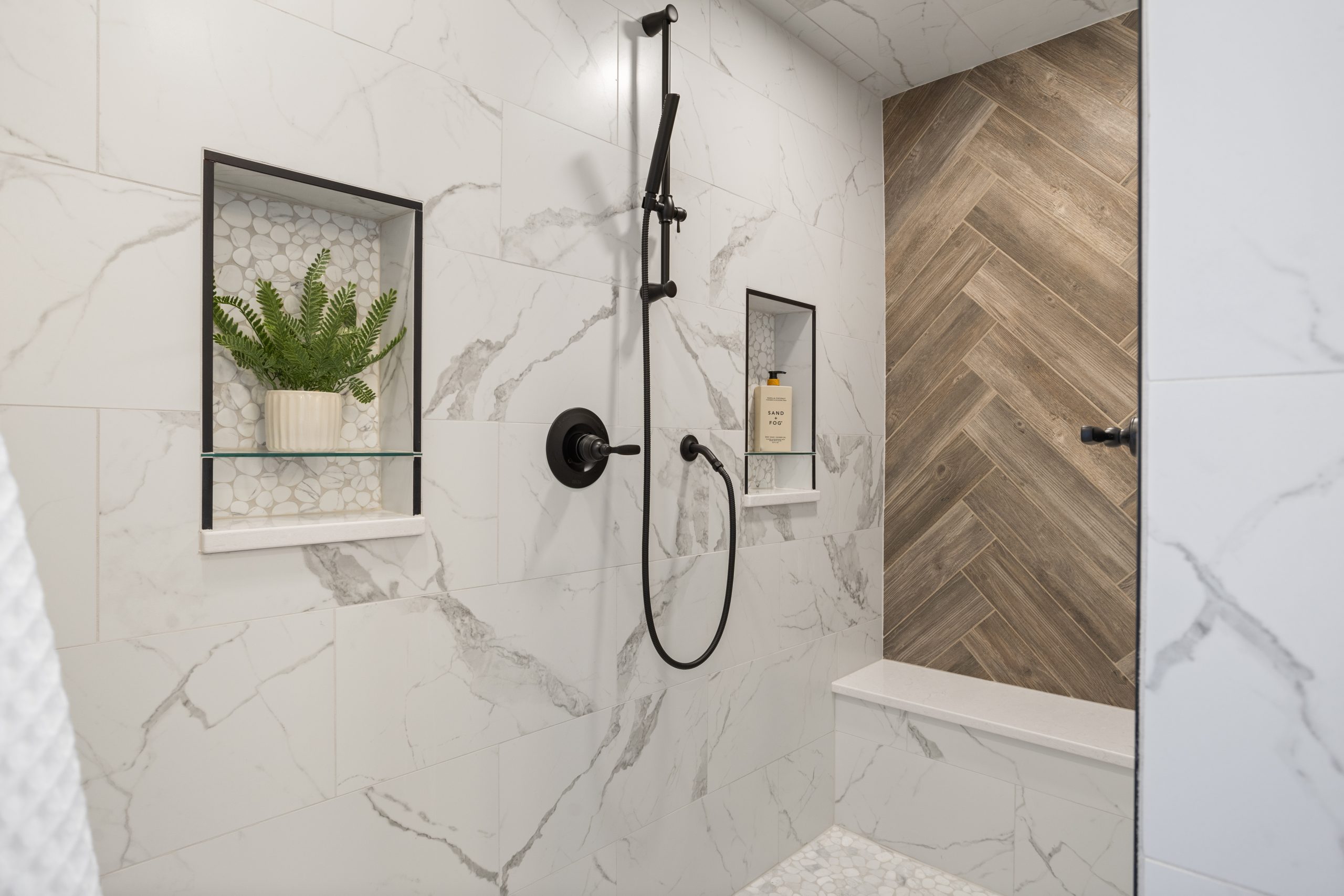 Bathroom shower inside a barndominium in Cheyenne, Wyoming
